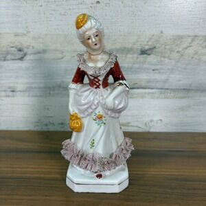 Antique DRESDEN Lace Victorian Porcelain Hand Painted Figurine 6.5"